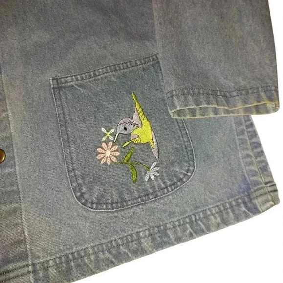 Vintage Hummingbird Denim The Blue Floral Embroidered Barn Chore Jacket - Picture 2 of 7